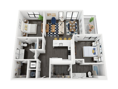 Floor plan for 2 beds, 2 baths, 1151 sqft